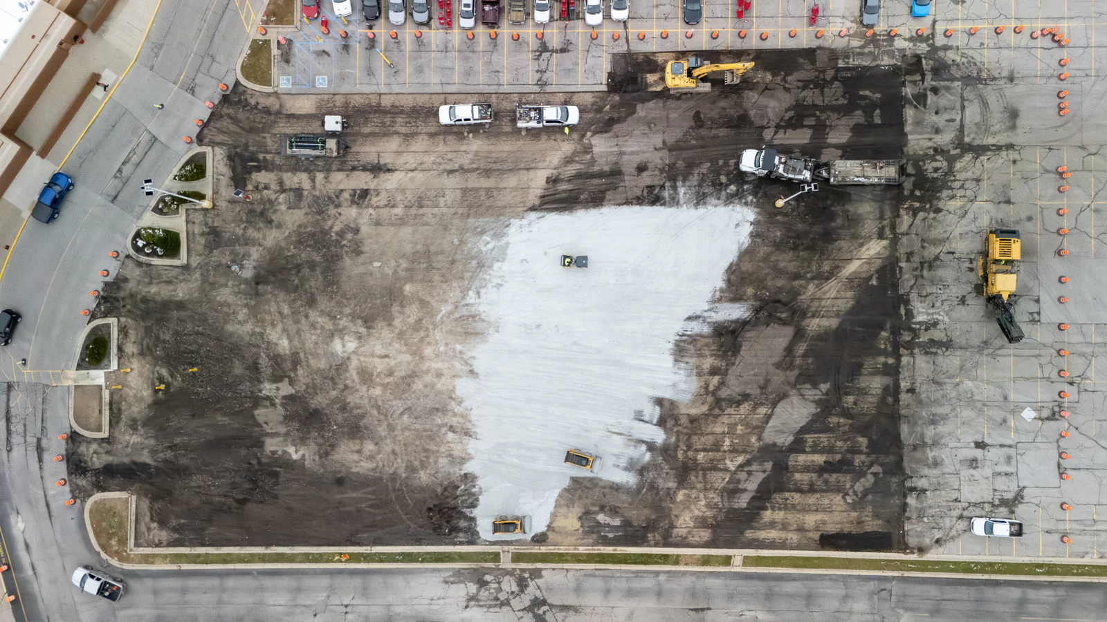 Target store emergency parking lot repair in Northern Indiana — milling, base repair, asphalt paving and striping by Advantage Paving