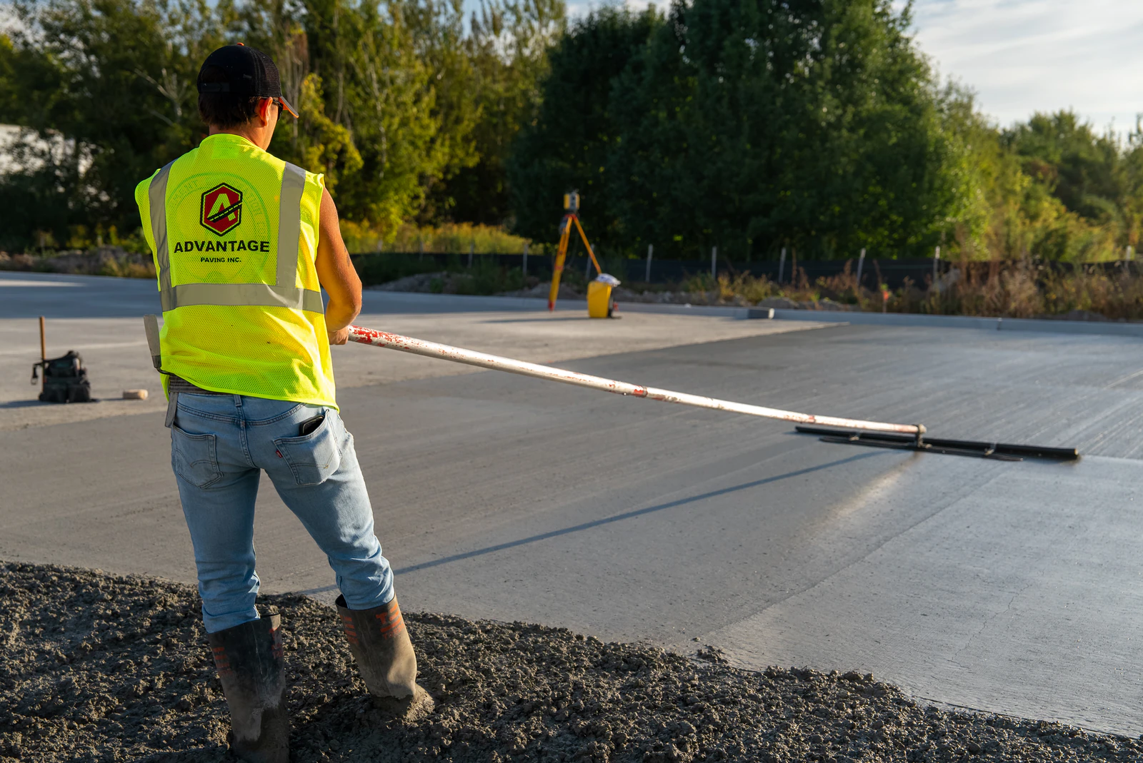 Rihm Kenworth truck dealership — excavation, grading and full-depth concrete parking lot construction by Advantage Paving