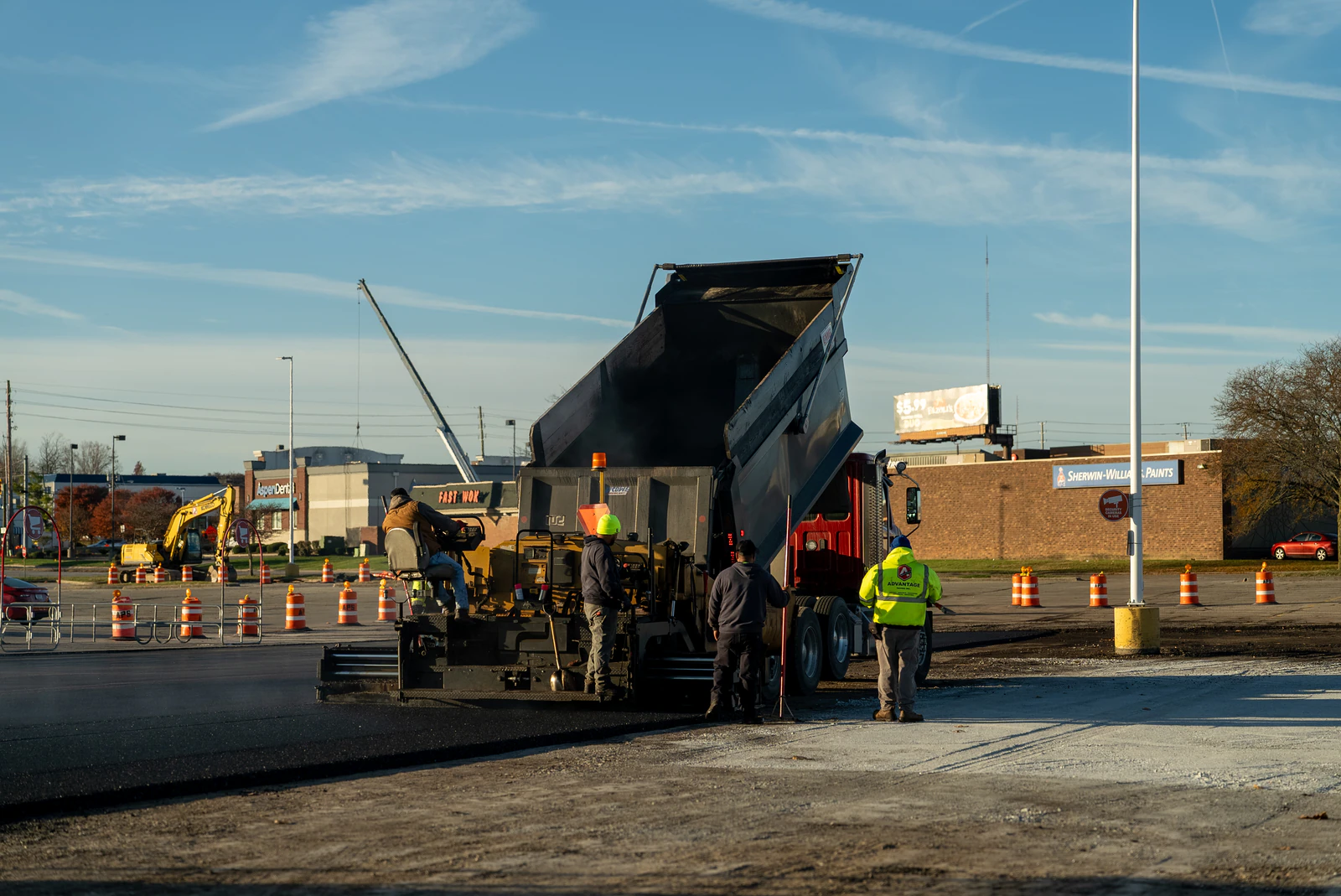 Target store emergency parking lot repair in Northern Indiana — milling, base repair, asphalt paving and striping by Advantage Paving